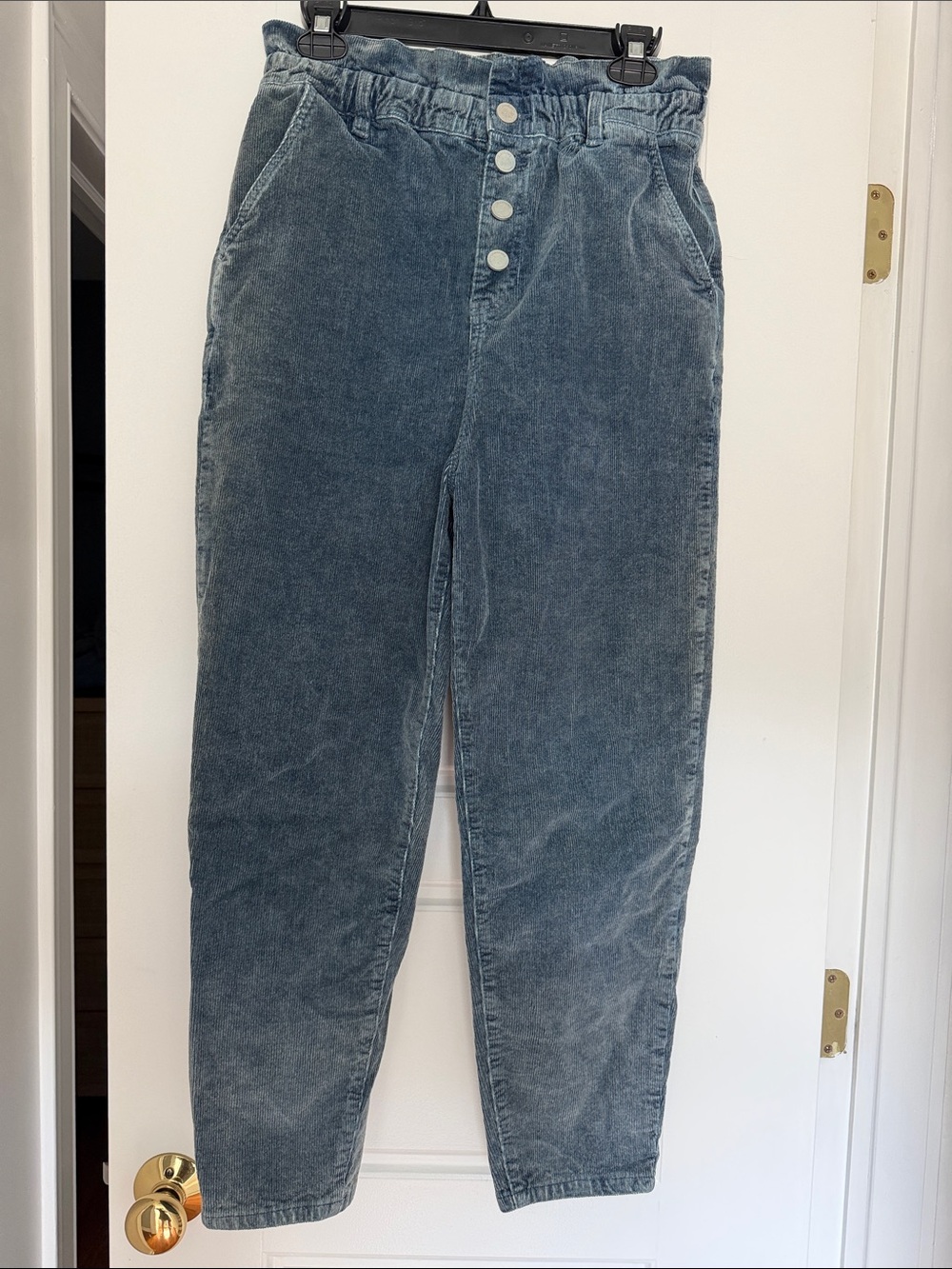 Blanknyc paper bag waist blue corduroy pant with buttons